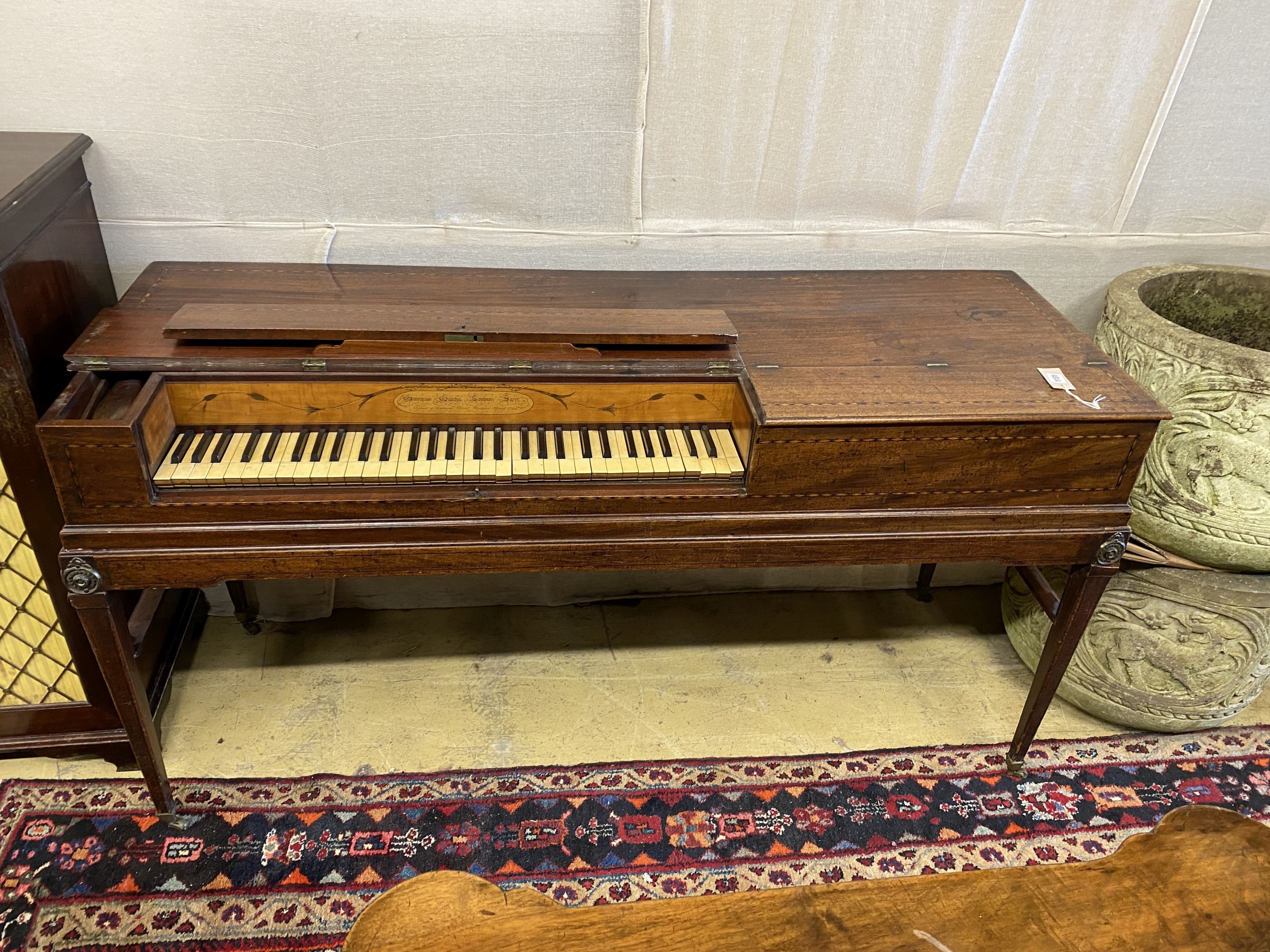 A late 18th century mahogany spinnet by Georgius Garcha 1792, width 158cm, depth 55cm, height 81cm
